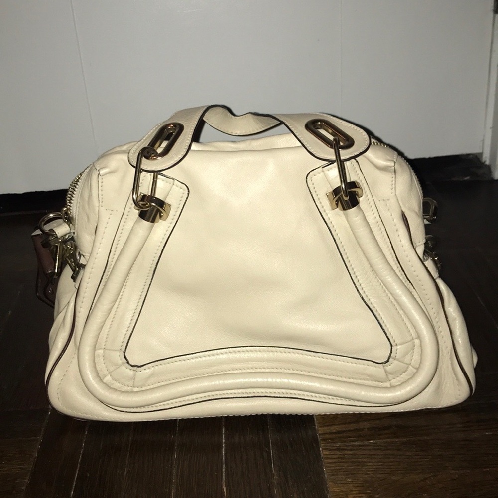 Chloe Cream and Brown Leather Satchel with Curved Design - Picture 9 of 13